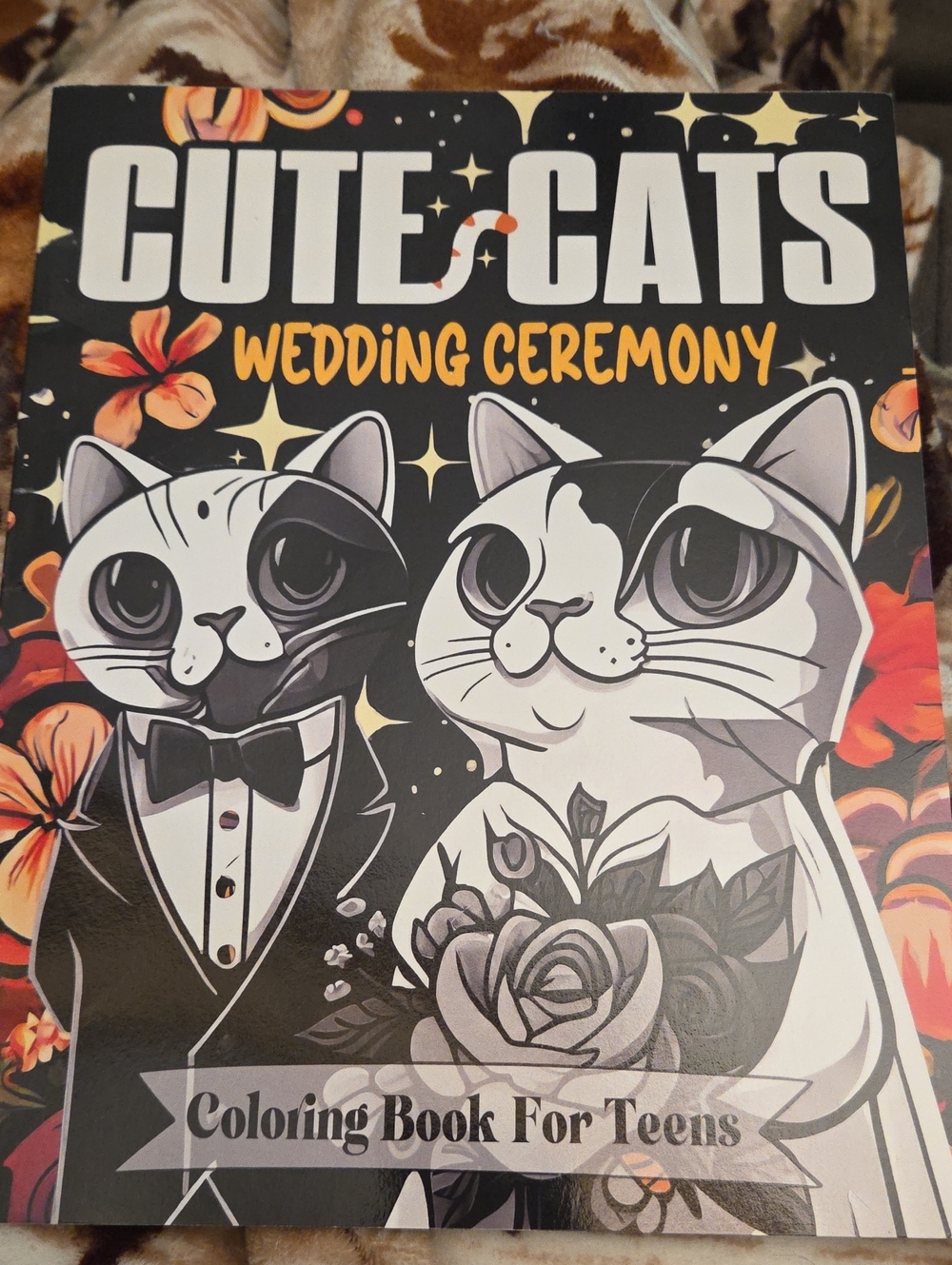Cute Cats Wedding Ceremony Coloring Book for Teens - Black & Orange